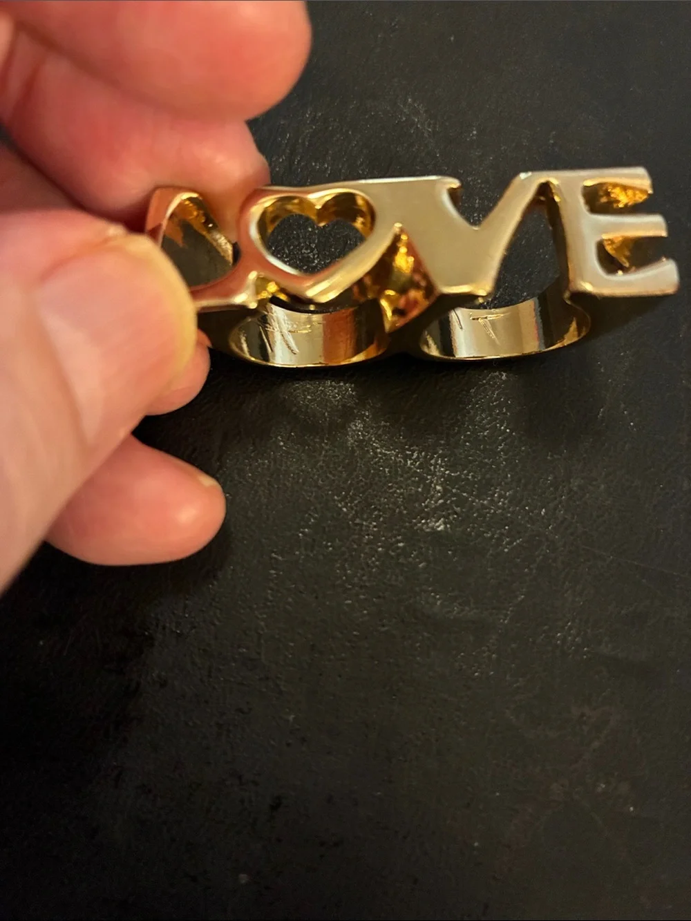 LOVE Gold Double-Finger Statement Ring  NWOT